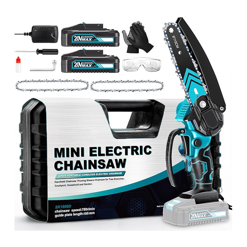 Mini Chainsaw 6 inch + 2*Batteries + Toolbox + 2*Chains