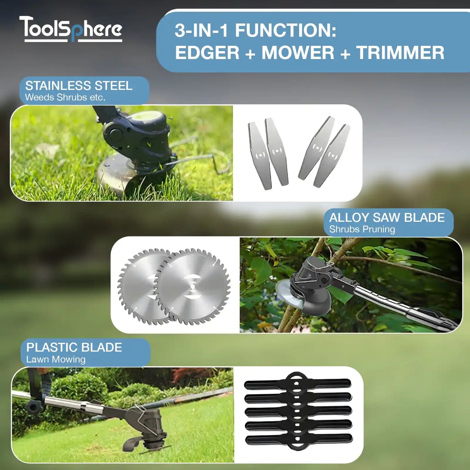 3-in-1 Cordless Grass Trimmer
